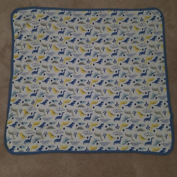 Baby Gear Dinosaur Baby Blanket Lovey Blue Yellow Security Receiving 100% Cotton - Picture 4 of 5